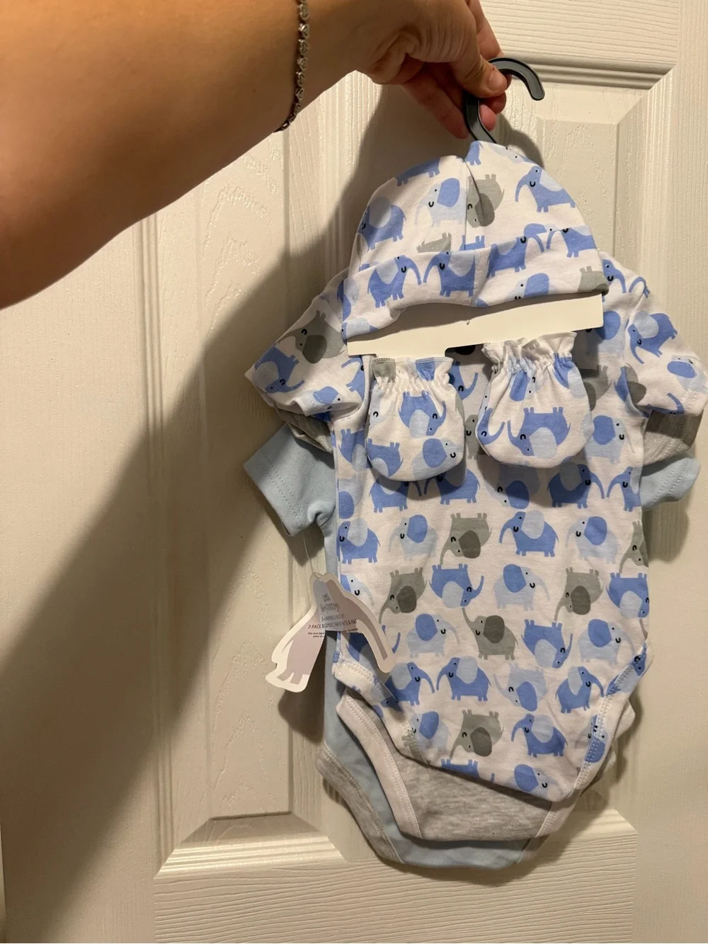 Burt's Bees Light Blue and White Elephant Baby Bodysuit Set